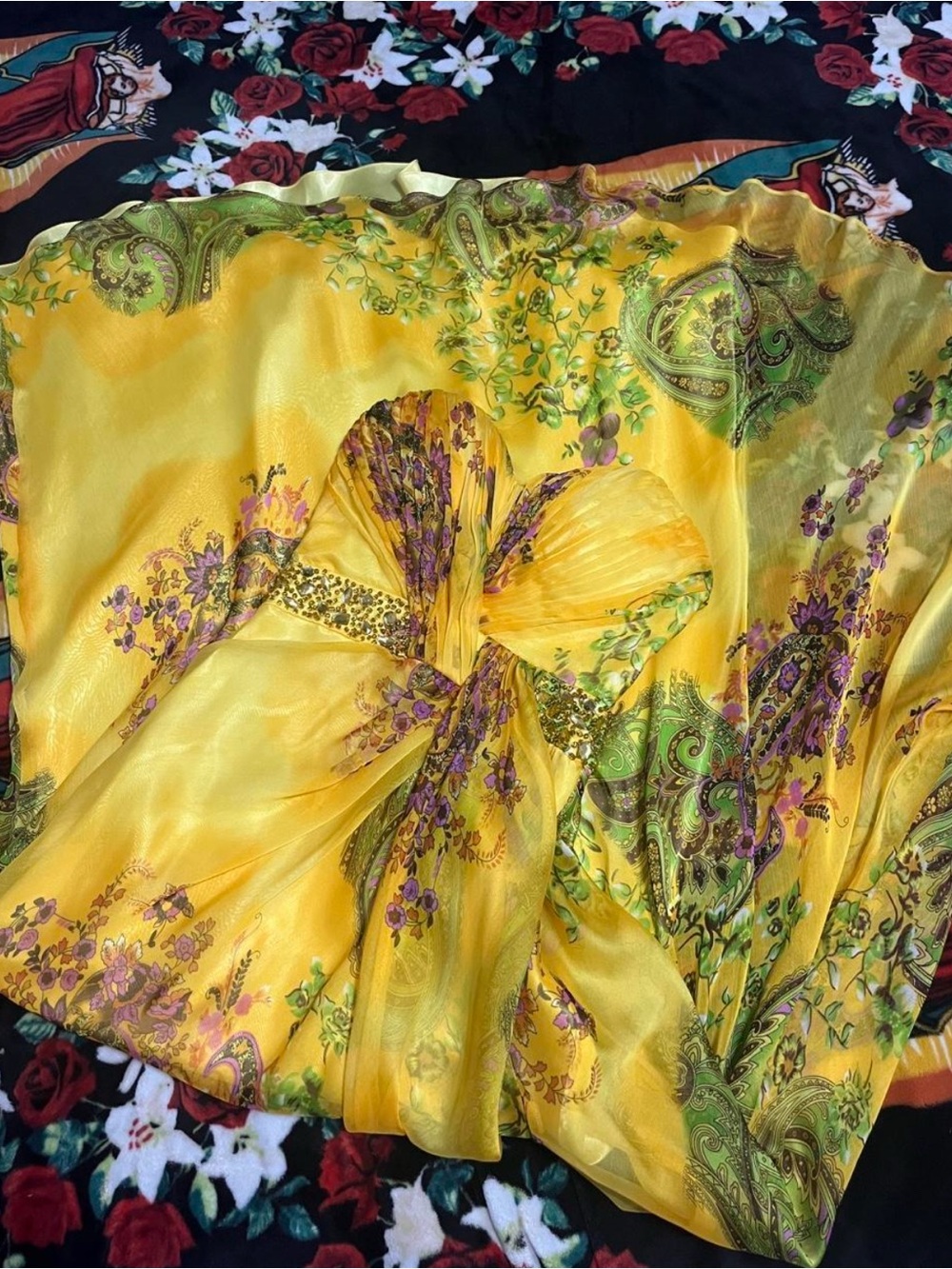 Bee Darlin yellow silk dress with beading